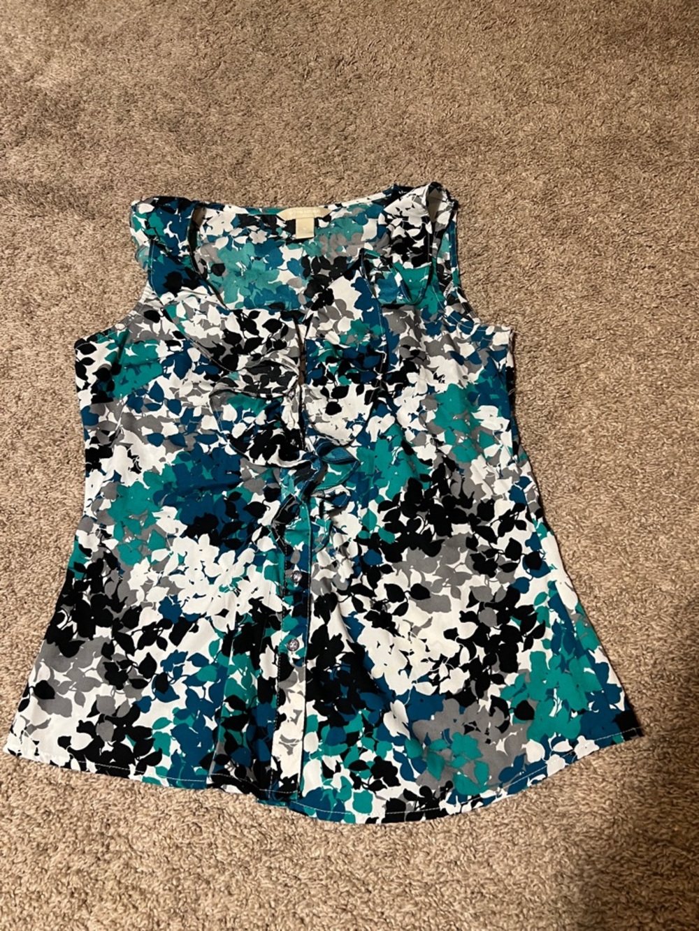Banana Republic Sleeveless Teal Floral-Print Blouse